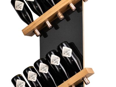 Wall mounted wine rack - A combination of carbon fiber and oak